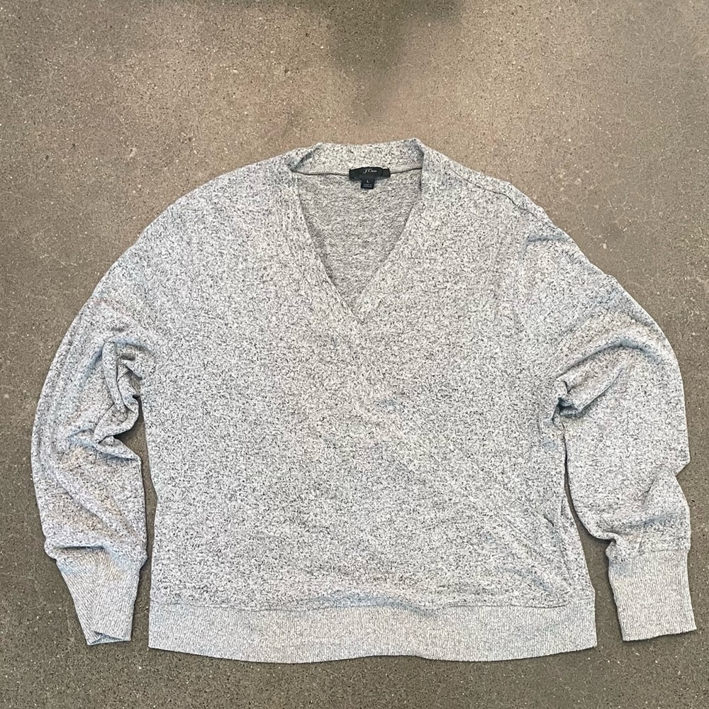 J. Crew Jenna Lyon Faux Wrap Sweater Grey SO SOFT and LIGHT size Large